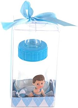 Keepsake Figurine 12 pcs Baby Boy on Blue Baby Bottle | Awesome Decorations or Party Favors | for Pregnancy Announcements, Gender Reveals, Birthday and Special Celebrations by MEGA+FAVORS