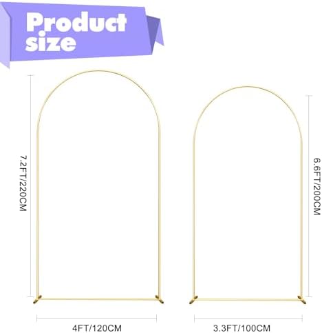 Wedding Arch Backdrop Stand Set of 2 Aluminum Gold Arched Frame (7.2FT, 6.6FT) for Birthday Party Bridal Baby Shower Ceremony Decoration - Image 3