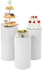 3Pcs Cylinder Pedestal Stands for Party, White Round Display Pedestal for Wedding Birthday Party Baby Shower Cake Table Event Decor by Unknown