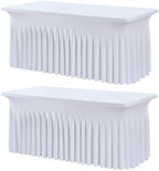 Spandex Tablecloth 6FT Rectangle Table Cover 2 Pack White Wrinkle-Free by Outpain