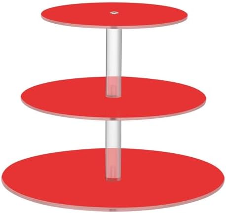 J JOYSAY Red Print Acrylic Cupcake Stand 3 Tier Dessert Table Display Set Clear Cake Stands for Baby Shower Party Wedding Decorations Easy Assembly Pastry Tower by J+JOYSAY