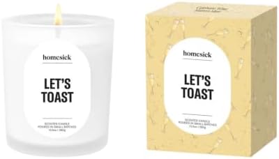 Homesick Let's Toast Scented Candle – 13 oz in Champagne Grapes Scent, Natural Soy Wax, Non-Toxic, 80 Hour Burn Time, Organic Cotton Wick, Reusable Jar for Wedding & Engagement Gifts for Couples by Homesick