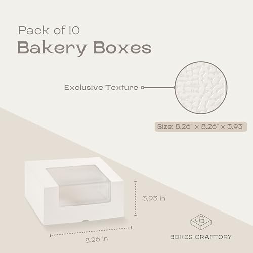 Pack of 10 Cake Boxes with Window (8.26" x 8.26" x 3.93") - Ideal for Cake 8 inch, Bakery and Cookie, White Leather - Image 2