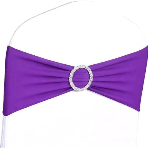 50 Pack Purple Chair Sashes, Purple Chairs Bands for Wedding Party Decor, Spandex Chair Bows with Buckle for Banquet Bridal Shower Decoration, Chair Ties by JFDYDM
