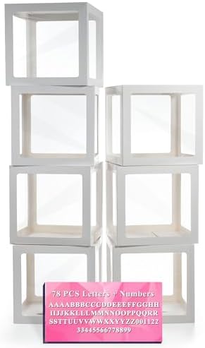 7PCS White Transparent Balloon Boxes, Baby Boxes with Letters for Baby Shower, Custom Name Boxes Backdrop for Bride Wedding Birthday Boy Girl Gender Reveal Graduation Party Decor by Lovelite