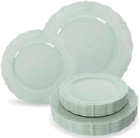 Tinybee 60PCS Sage Green Plates - Heavy Duty Sage Green Disposable Plates by Tinybee