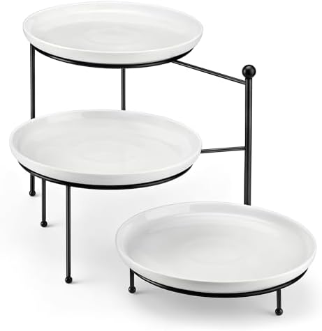 MALACASA Round 3 Tier Serving Tray, 10 Inch White Porcelain Dessert Stand by MALACASA