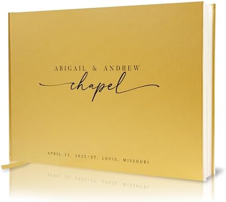 Personalized Guest Book - 11.5" x 8.5" Custom Bride & Groom Names with Bookmark and Hard Cover 140 GSM Blank Pages, for Weddings Guest Book, Engagements, Birthdays, Special Events, Gold by ModernAlbumDesigns