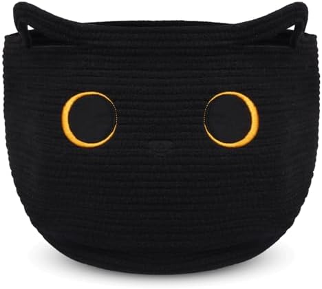 Cute Black Cat Round Basket - Cotton Rope Baskets Large Baby Laundry by Hkojewp