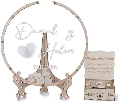 Wedding Fingerprint Guest Book Alternative,with Box and Small Hearts,Personalized Round Drop Guest Sign for Rustic Wedding Decorations,Anniversary(style13, Circular) by HZGUEOSTB