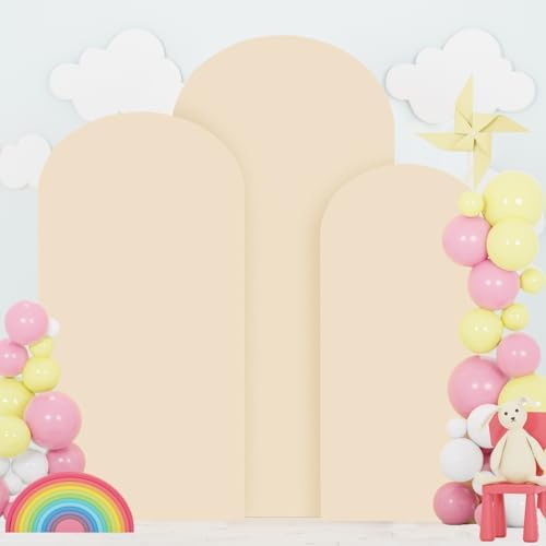 FOTSHARER Beige Spandex Arch Cover 6F 6.6FT 7.2FT Wedding Arch Cover Set of 3 Spandex Fitted Wedding Arch Stand Covers for Birthday Party Round Top Backdrop Covers for Party Bridal Baby Shower - Image 5