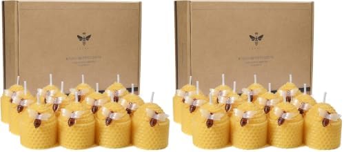 DEYBBY Natural Beeswax Candles Bulk Set of 12, Small Bees Wax Votive Candles with Little Bee Decorations as Housewarming Birthday Event Gift Party Favor (Yellow) (Pack of 2) by DEYBBY