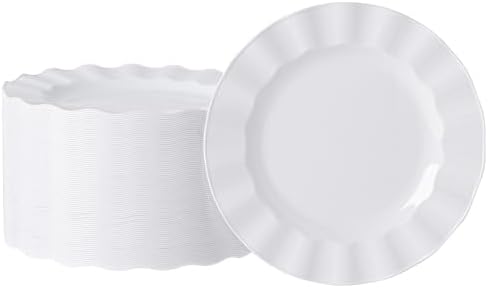 72 Pack White Plastic Plates, 7" Disposable Wave Edge Dessert Plates by NZVCNTableware