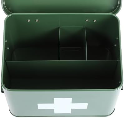 Lassos Boutique Retro Enameled First Aid Box for Medicine Storage and Home Decor with Lid and Removable Tray (Green/White) - Image 3