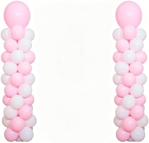 2‑Set Macaron Pink White Balloon Column Kit for Birthday Baby Shower Party by KINNOGOLDLEAF