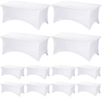 Fixwal 12 Pack 6FT White Tablecloth Rectangle Spandex Fitted Table Cover by Fixwal