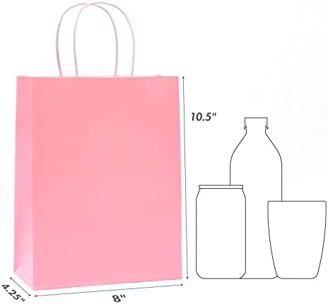 Nexmint Pink Gift Bag 8"x10.5": 120 Pack Bulk Medium Kraft Paper Bags with Handle. Great for Birthdays,Baby Shower,Gifts,Gender Reveal,Party Favors,Treats,Goodies,Shopping,Business,Retail,Bakery - Image 2