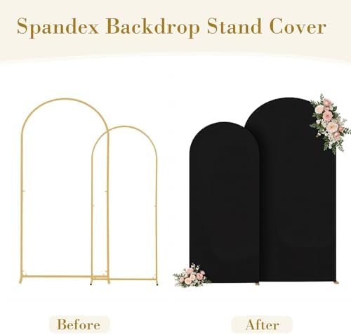 Black Photo Arch Backdrop Cover Set of 2 Spandex 7.2 and 6ft Black Arch Covers Stretchy Backdrop Party Arch Stand Covers for Birthday Baby Shower Wedding Bridal Shower Banquet Background Decorations - Image 3