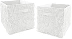 Sweet Jojo Designs White Floral Rose Foldable Fabric Storage Cube Bins Boxes Organizer Toys Kids Baby Childrens - Set of 2 - Solid Flower Luxurious Elegant Princess Boho Shabby Chic Luxury Glam Roses by SweetJojoDesigns