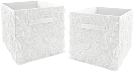 Sweet Jojo Designs White Floral Rose Foldable Fabric Storage Cube Bins Boxes Organizer Toys Kids Baby Childrens - Set of 2 - Solid Flower Luxurious Elegant Princess Boho Shabby Chic Luxury Glam Roses by SweetJojoDesigns