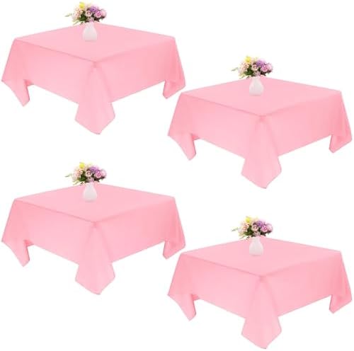 4 Pack Square Table Cloth 52x52 Inch Pink Tablecloth Machine Washable Fabric Polyester Table Cover for Dining, Buffet Parties, Picnic, Events, Weddings and Restaurants（Pink） by JALANCY