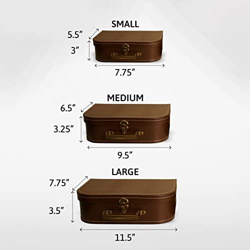 wald imports - Set of 3 Paperboard Suitcases - Decorative Storage Boxes - Suitcase Set for Decoration, Storage, and More (Brown) - Image 2