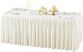 Wish Care Cream White Polyester Table Clothes for 8 Foot Rectangle Tables, Wrinkle Free Fitted Table Cover with Pleated Ruffle Table Skirt for Birthday Party Wedding Trade Show Event Display by WishCare
