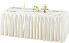 Wish Care Cream White Polyester Table Clothes for 8 Foot Rectangle Tables, Wrinkle Free Fitted Table Cover with Pleated Ruffle Table Skirt for Birthday Party Wedding Trade Show Event Display by WishCare