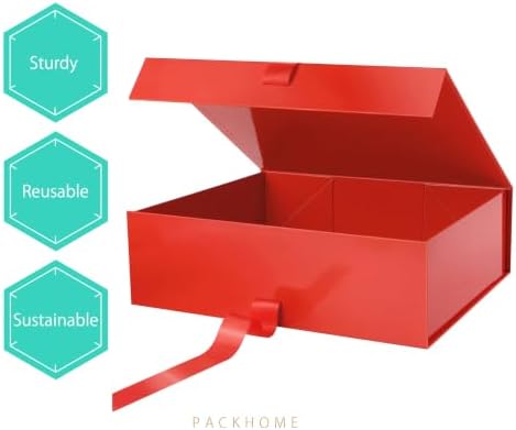 PACKHOME Extra Large Red Gift Box with Ribbon Magnetic Lid 17x14.5x5.5in - Image 6