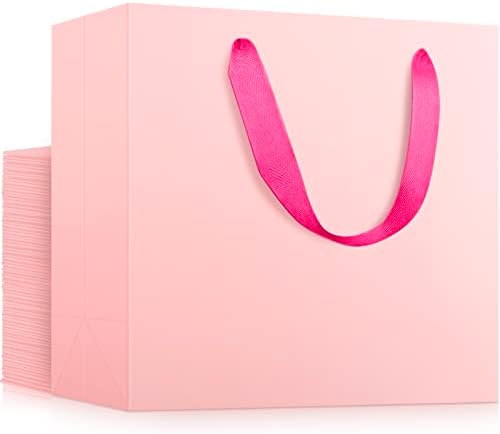 EUSOAR Small Pink Gifts Wrap Bags, 30 Pack 8.6x3.9x7 inches Shopping Bags with Handles Bulk, Party Favor Wrapping Bags for Wedding, Craft Grocery, Boutique, Retail, Business by EUSOAR