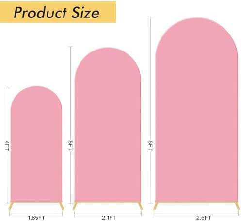 Set of 3 Wedding Arch Backdrop Stand,4+5+6 FT，Small Metal Arch Frame with 3 Pink Backdrop Covers,Easy Setup for Birthday Baby Shower Anniversary Dessert Table Decoration - Image 6