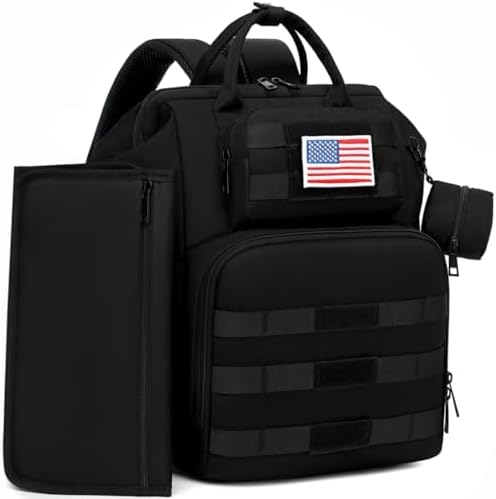 ROSEGIN Diaper Bag Backpack for Dad and Men, Large Travel Baby Bag with Changing Pad, Pacifier Case, Removable Flag Patch - Baby Shower Gifts - Shadow Black by ROSEGIN