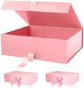 PACKHOME 3 Extra Large Pink Gift Boxes Ribbon Magnetic Lids 17x14.5x5.5in by PACKHOME
