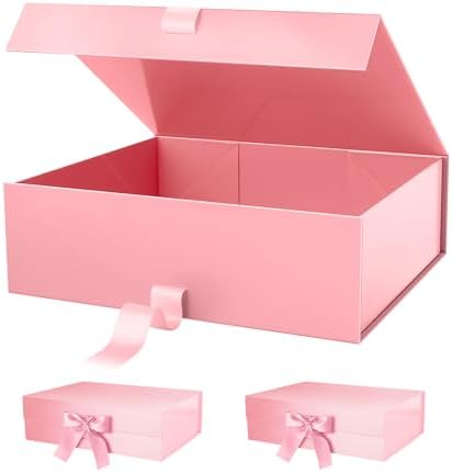 PACKHOME 3 Extra Large Pink Gift Boxes Ribbon Magnetic Lids 17x14.5x5.5in by PACKHOME