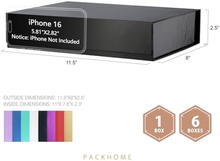 PACKHOME 6 Black Gift Boxes 11.5x8x2.5in with Magnetic Lids for Shirt - Image 2
