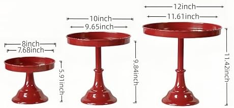 Red 3Pcs Metal Round Cake Stand Set 8/10/12 Inch Dessert Display - Image 6