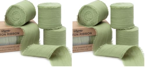Keypan Sage Green Ribbon 1-1/2 Inch x 15 Yards Crinkle Fabric Cotton Ribbons for Gift Wrapping Wedding Invites Baby Shower DIY Crafts Home Decor (Pack of 2) by Keypan