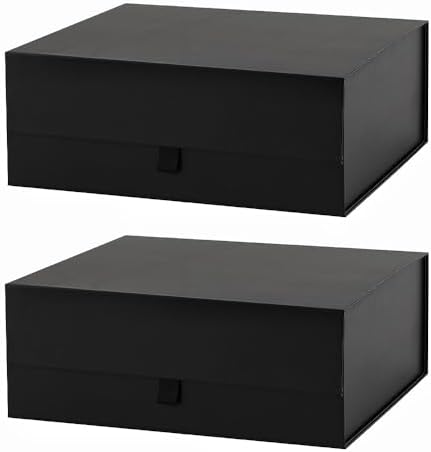 2 Pcs Black Gift Box Large 13.5x11.8x4.7 Inches, Black Gift Boxes for Presents with Magnetic Closure Lid, Luxury Gift Box Rectangle Collapsible Boxes for Gift Packaging by PLINJOY