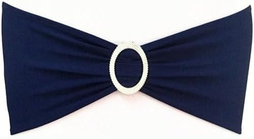 50 Pack Stretch Spandex Navy Blue Chair Sashes for Wedding Elastic Chairs Bows Bands with Slider Buckles Fitting Party Banquet Restaurant Events Baby Shower Decorations by SINSSOWL