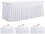 Spandex Tablecloth 8FT Rectangle Table Cover 3 Pack White Wrinkle-Free by Outpain