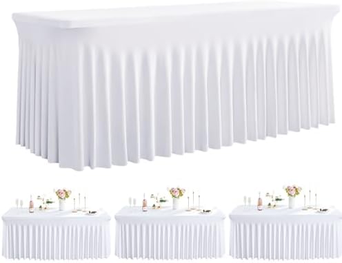 Spandex Tablecloth 6FT Rectangle Table Cover 3 Pack White Wrinkle-Free by Outpain