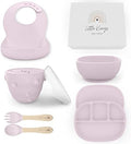 Baby Feeding Set - Baby Must Haves Gift Set - Baby Led Weaning Supplies - Toddler Silicone Dishes - Suction Baby Bowl, Bib, Snack Cup, Utensils, Baby Plate (Lilac) by Little+Keegs