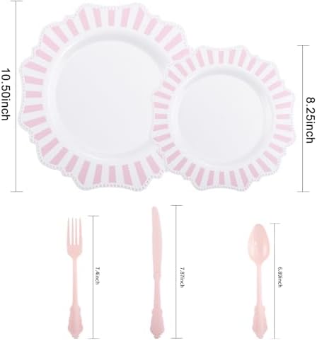 COLOSUS 150PCS White Pink Plastic Plates, Party Plates and Cutlery Set. - Image 4