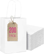qiqee 200-Packs White Paper Gift Bags with Handles Bulk 4.5"x2.5"x6" Mini Size Paper Bags Multiple Uses by Qiqee
