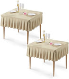 2 Pack Natural Spandex Tablecloths for 34x34 Inch Square Tables, Stretch Fitted Table Clothes with Pleated Ruffle Skirt for 34” Table, Wrinkle Free and Elastic, for Party Kitchen Home Dining by WishCare