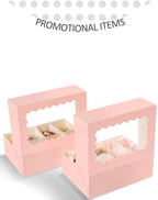 qiqee Pink Auto-pop up 6 Cupcake Boxes with Window 30 Packs Cupcake Box 9.4"x6.1"x3.3" Bakery Boxes For Cupcakes Carrier, Cupcake Containers - Image 2