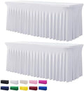 2 Pack White Spandex Table Clothes for 6 Foot Rectangle Tables, Wrinkle Free Fitted Table Cover 6ft Stretch Tablecloths Desk Skirt for Parties Weddings Birthday Banquet Baby Shower by Htper