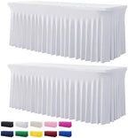 2 Pack White Spandex Table Clothes for 6 Foot Rectangle Tables, Wrinkle Free Fitted Table Cover 6ft Stretch Tablecloths Desk Skirt for Parties Weddings Birthday Banquet Baby Shower by Htper