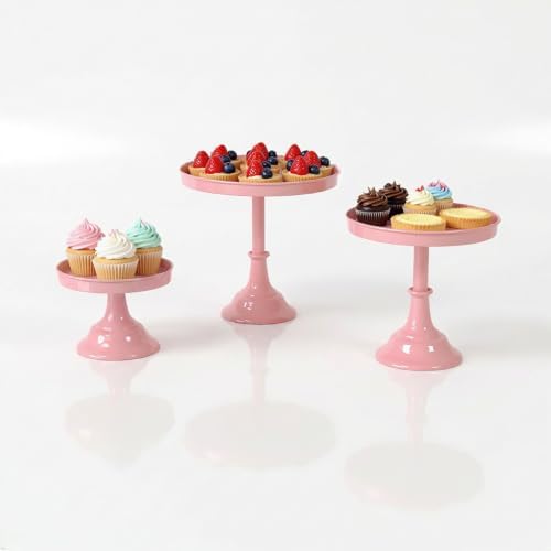 Pink 3Pcs Metal Round Cake Stand Set 8/10/12 Inch Dessert Display - Image 5