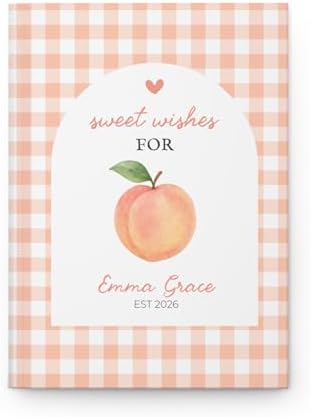Personalized Peach Baby Shower Guest Book, Custom Sweet Little Peach on the Way Memory Keepsake, Advice and Wishes for Baby Journal, New Parents Gift, Hardcover Lined Writing Notebook for Registry - Image 5